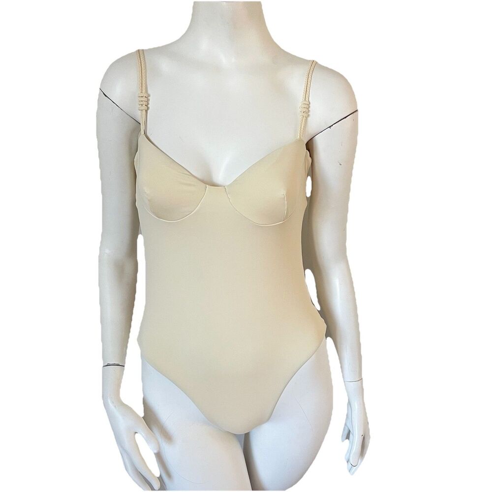 Zara Braided Strap One Piece Swimsuit S Cream Open Back Minimalist Neutral
